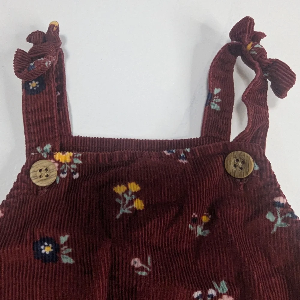 Carter's Corduroy Maroon Floral Bibbed Romper 9 Months